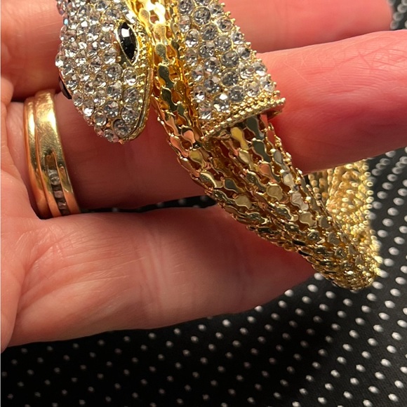2296-ATT Inlaid Rhinestone Gold Tone Snake Bangle Bracelet - Picture 3 of 12
